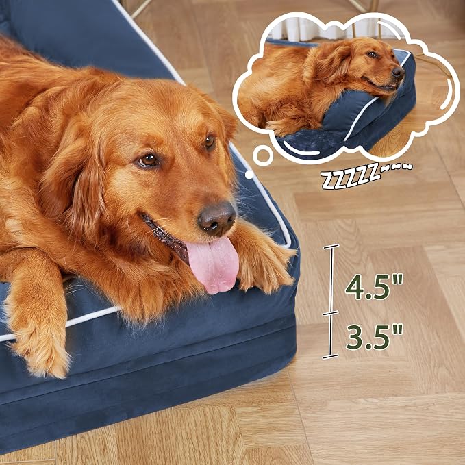 Orthopedic Dog Beds for Large Medium Sized Dogs, Waterproof Egg Crate Foam Large Dog Couch Beds with Comfy Bolster 36x27Inch, Washable Pet Beds with Removable Cover, Navy Blue