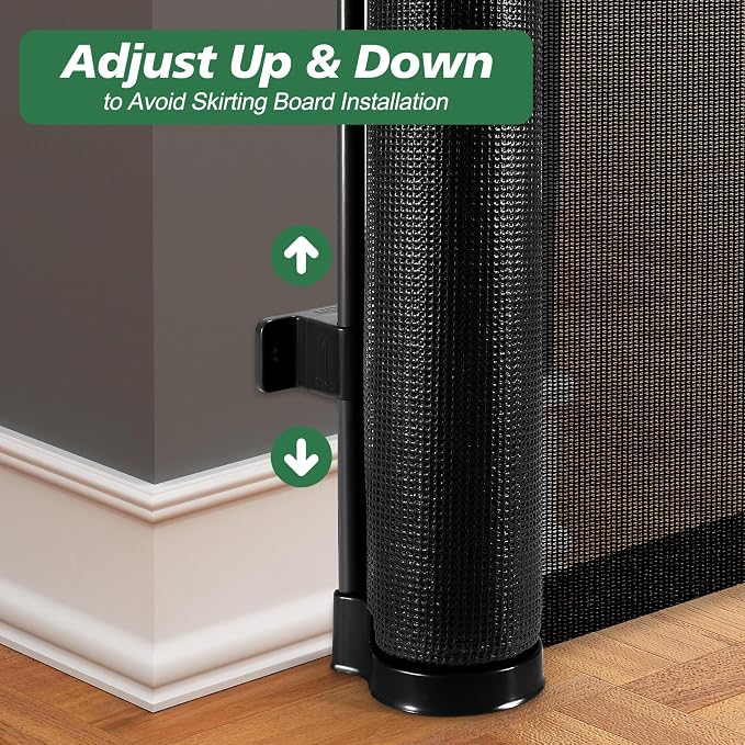 24" Tall X 120" Extra Wide Retractable Baby Gates, Short Dog Gates to Step Over, Reinforced Long Mesh Pet Gate with Support Rods, Small Puppy Gates for The House, Black