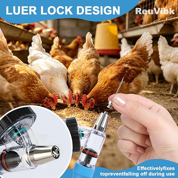 5ML Livestock Syringe Gun, Automatic Self Refill Injection Gun Continuous Adjustable Bottle Attachment Livestock Animal Syringe with 10 Needles, for Chicken, Duck, Pig, Sheep, Cow Poultry (Blue)