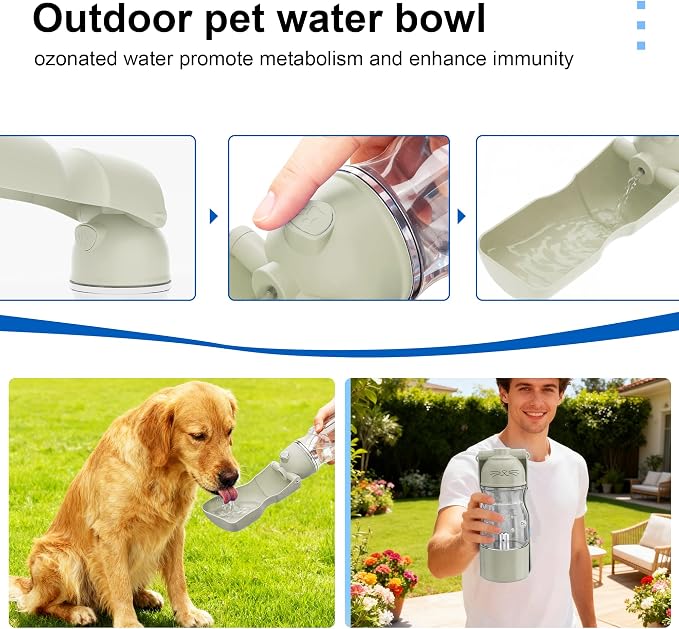 Dog Health Water Bottle Portable Active Oxygen Puppy Water Bowl & Dispenser for Travel Improves Taste and Boosts Immunity wih Ozone Purification Pet Health Care Water Bottle (White)
