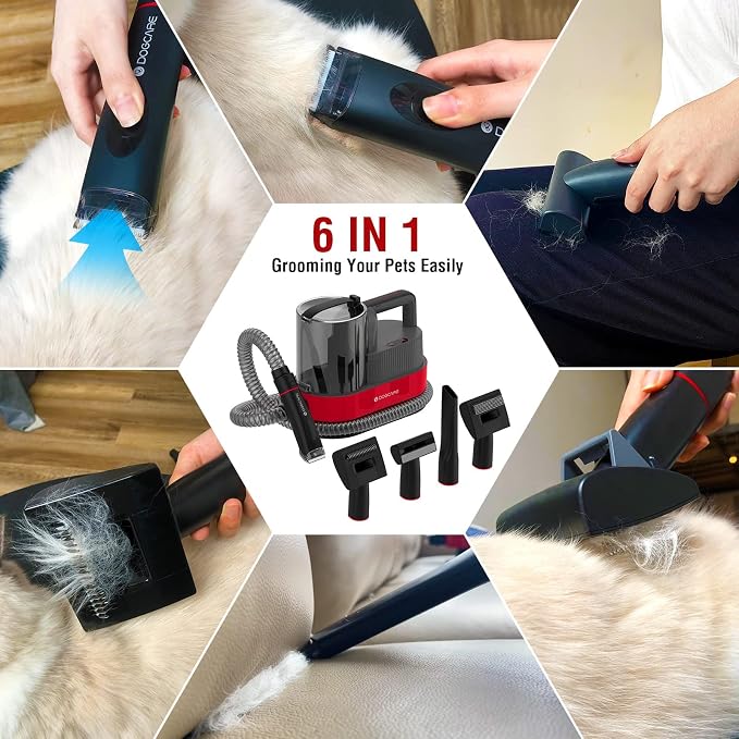 DOGCARE Pet Clipper Grooming Kit and Vacuum Suction 99% Pet Hair, Professional Grooming Clippers for Dog