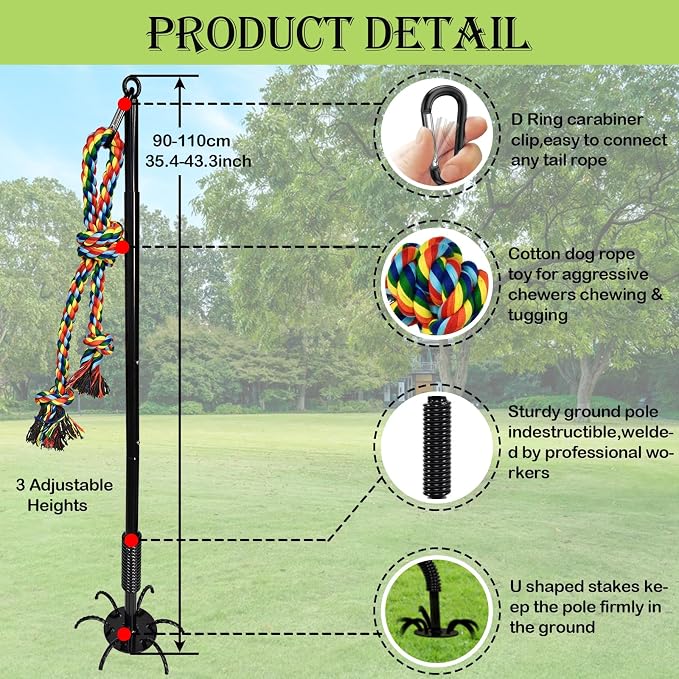 Flirt Pole for Dogs, Interactive Teaser Wand with 1 Fleece Rope Toy for Chase and Tug of War+Outdoor Interactive Dog Toys with 2 Rope Toy for Large Medium Small Dogs Chase