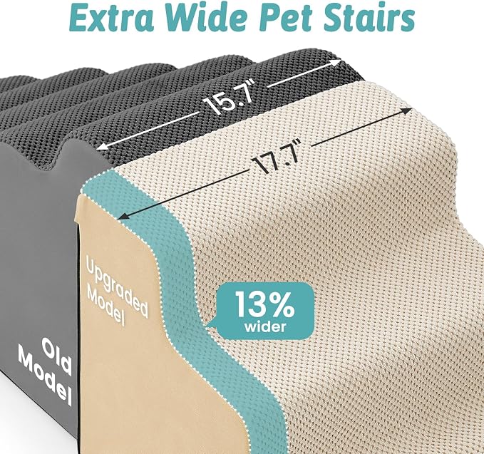 COZY KISS Dog Stairs for Small Dogs, 3-Step 2 in 1 Transformable Pet Stairs for Couch and Bed, 15.7" H Dog Steps for Old Cats, Puppy, Small Dogs (Beige, 17.7x33x22.4 in, 5.0)