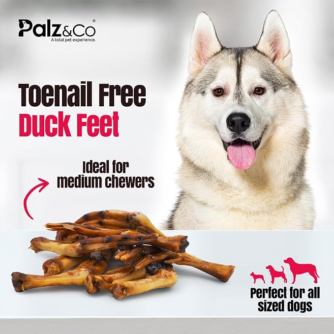 Palz&Co Duck Feet for Dogs - 35 Pack of 100% Natural Single Ingredient Dog Treats, Grain-Free, High Protein, Nail Free, Crunchy & Chewy Texture