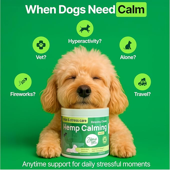 Hemp Calming Chews for Dogs Anxiety – Dog Calming Chews for Puppies & Adults – Stress, Sleep Aid & Dog Anxiety Relief Treats with Melatonin & Valerian – 2 Pack, 340 Count, Made in USA