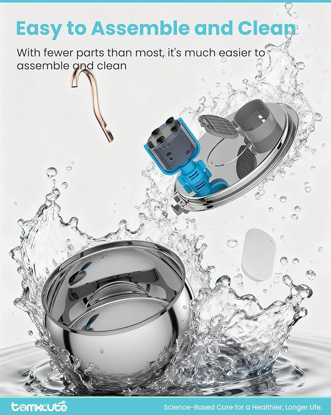 Tomxcute Stainless Steel Cat Water Fountain, Swan Neck Multi-Pet Dispenser | 304 Stainless Steel, Copper Plated Spout, 135oz Capacity, Ultra-Quiet Pump, Quadruple Filter, Dishwasher Safe Tank