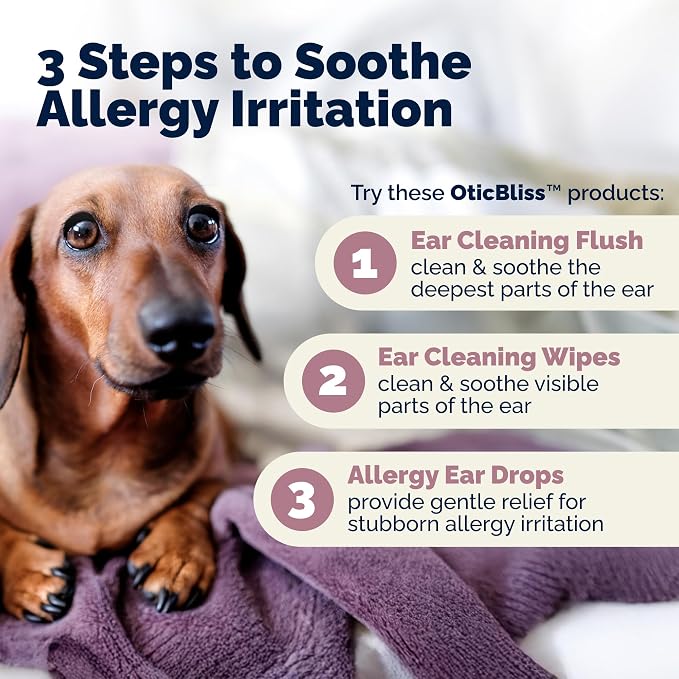 Vetnique Oticbliss Allergy Ear Drops for Dogs & Cats, Otic Ear Solution for Dogs with 1% Hydrocortisone, Itch Relief, Redness, Swelling, Inflammation, Alcohol Free Medicated Drops Chitosan