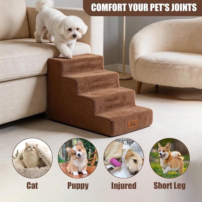 2 Pack Dog Stairs for Small Dogs 4-Step Pet Stairs for Bed Couch Chair Stool Non-Slip Pet Steps for Puppy Small Dogs Cat Older Pet Brown 17.7" H
