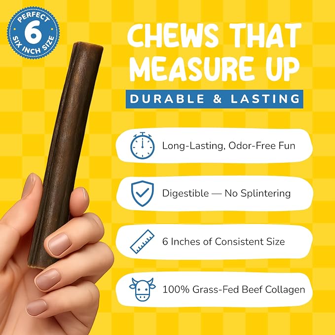 CHARLEY & ME Premium Collagen Sticks for Dogs - Long Lasting Dog Treats, Free Dog Chew Sticks - Hip & Joint Support, Healthy Skin, Shiny Coat - 100% Natural Beef - 6 Inches (Pack of 25)