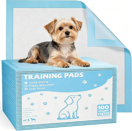 Dog Puppy Pads, Pee Pads for Dogs Potty Training, 100 Count 22"x22" Ultra-Absorbent 6-Layer Leak-Proof Disposable , Quick-Dry Surface, Pet Incontinence Pad