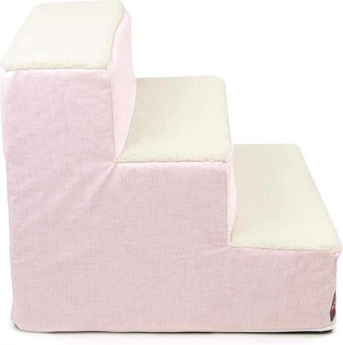 Majestic Pet Portable Pet Stairs | Soft Sherpa Steps Foam Feeling | Steps for Dogs & Cats | Dog & Cat Ramp | Indoor Only | Max Weight: up to 250 Lbs, 3 Step, Jackson Heathered Soft Blush