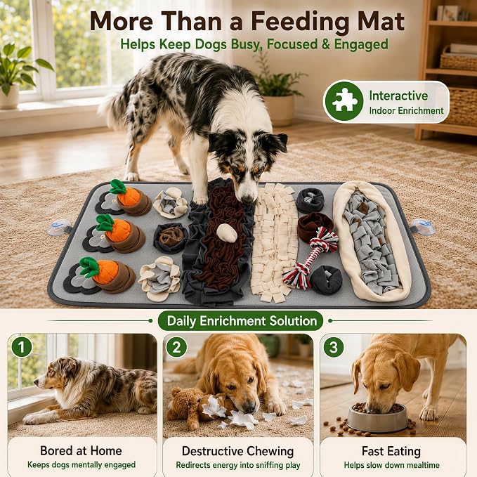 Snuffle Mat for Dogs – Extra Large 32'' x 20'', Washable Slow Feeder Dog Toy, Durable Interactive Dog Puzzle for Mental Stimulation & Nosework Training, with Anti-Slip Suction Cups
