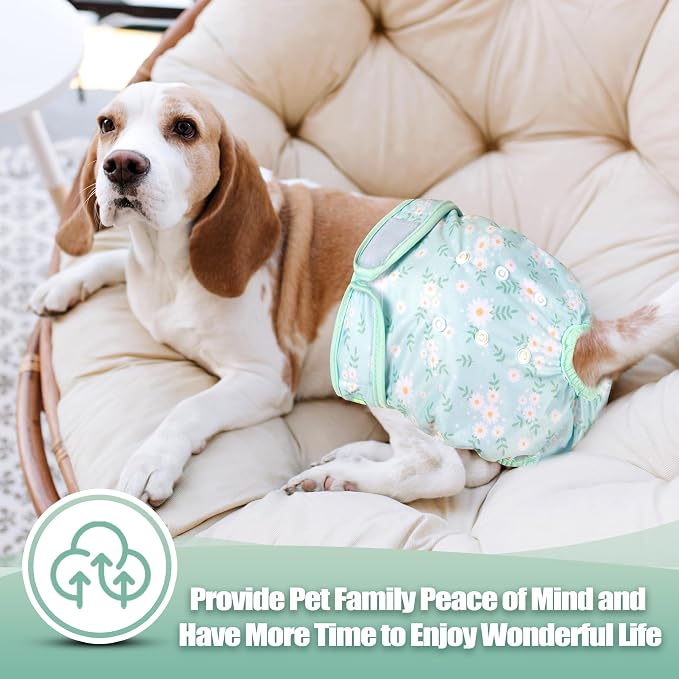 wegreeco Washable Female Dog Diapers Highly Absorbent Reusable Diapers for Dog in Heat Period, 3 Pack (Chrysanthemum, X-Large)