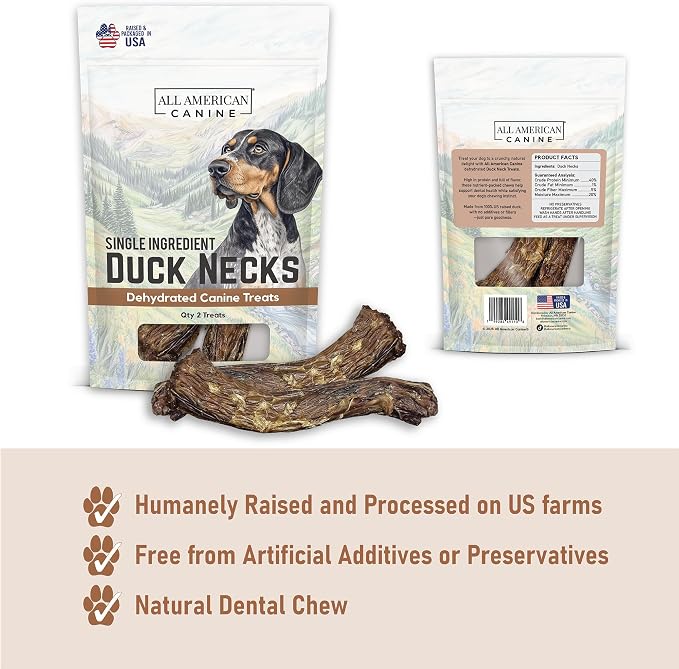 All American Canine Quack Pack – Dehydrated Duck Feet, Necks, Heads and Jerky for Dogs – Single Ingredient, High Protein Chews – Grain-Free, Made in USA