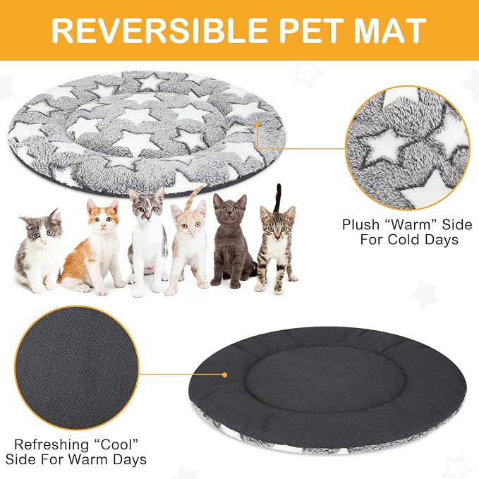 VitalCozy 4 Pcs Dog Crate Pads, Ultra Soft Warm Washable Anti-Slip Kennel Bed Mat for Pets, Reversible, Replaceable, Cage Liner for Small Medium Large Dogs and Cats(Dia 16 Inch,Star,Gray)