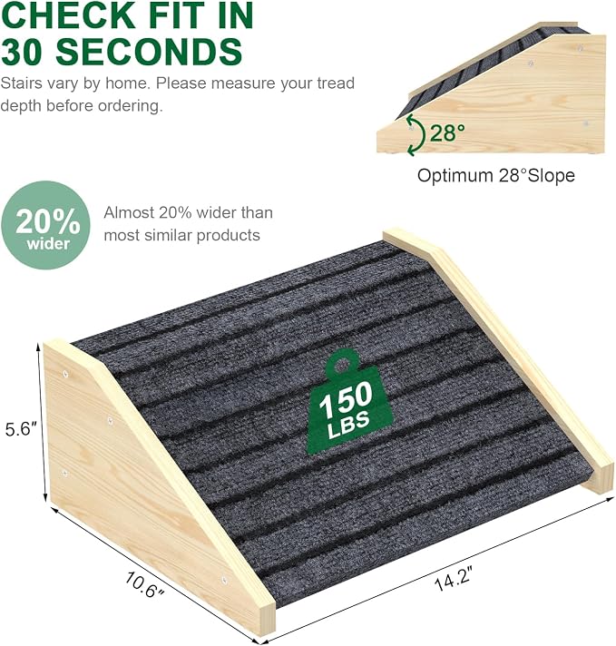 TIMHAKA 4 Pack Dog Ramp for Stairs, Upgraded Widened Non-Slip Dog Stairs for Small Medium Dogs, Wooden Pet Steps for Staircase, Steps and Stairs Assist for Injured & Aged Pets