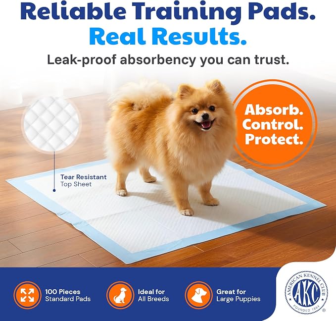 American Kennel Club Puppy Training Pads with Ultra Absorbent Quick Dry Gel – 22 x 22 Pee Pads for Dogs - 100 Count (Unscented) (Pack of 2)