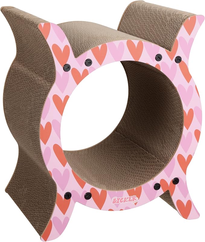 Nyan 16.5" Modern Cardboard Tunnel Cat Scratcher House with Catnip, Corrugated Indoor Cat Hideaway Den, Heart Pattern Scratching Surface for All Cats CSR1007C