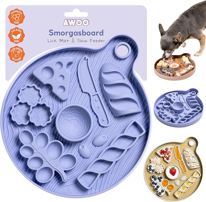 Smorgasboard 2-Pack Bundle – Silicone Dog and Puppy Lick Mat and Slow Feeder with Suction Cups - Non-Slip, Dishwasher Safe Pet Dishes - Extend Mealtimes for Fast Eaters - for Wet & Dry Food