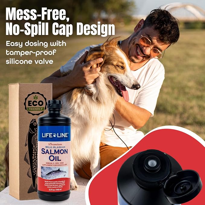 Life Line Salmon Oil for Pets | Omega-3 DHA EPA Supplement for Dogs & Cats | Supports Skin, Coat, Brain & Heart Health | Cold-Filtered – 32 oz