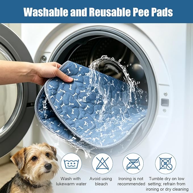 Puppy Pee Pads with Pheromones,Washable and Reusable Pee Pads for Dogs,Waterproof and Leak-Proof,Non-Slip Base Training Pads Suitable for Home,Travel and Dog Crates(Blue Bone,M:31.5*27.6in)