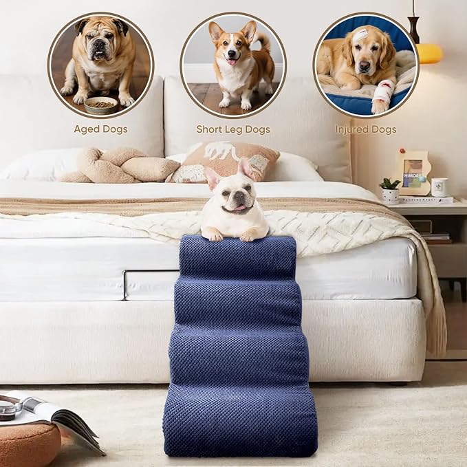 PAWSCRAT Dog Stairs for Small Pets, 11.8" H with 30D Material Soft Foam, Portable Ramp Non-Slip Surface Non-Slip for Couch and High Bed Climbing, 2-Step Stairs for Cat or Dog, Blue