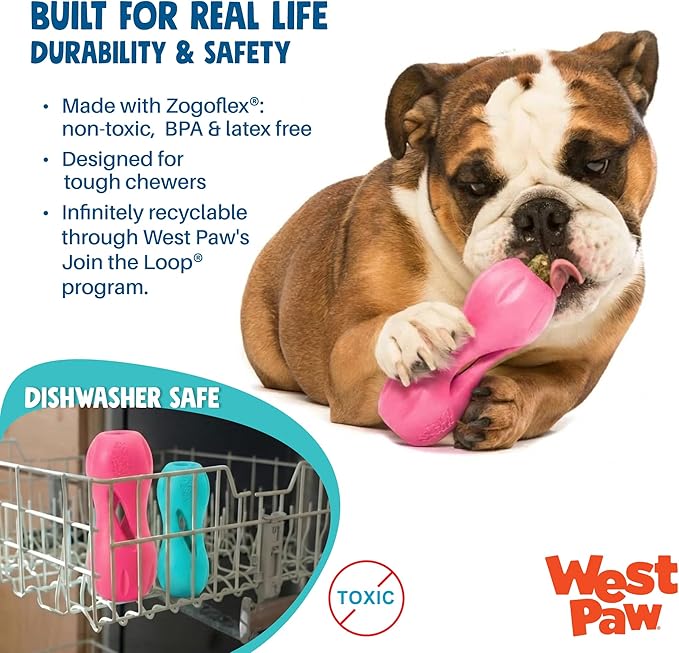 WEST PAW Qwizl Durable Zogoflex Dog Puzzle Toy for Mental Stimulation, and Enrichment - Treat Dispensing for Bully Sticks and Dental Sticks - Dishwasher Safe - Made in USA - Large - Teal