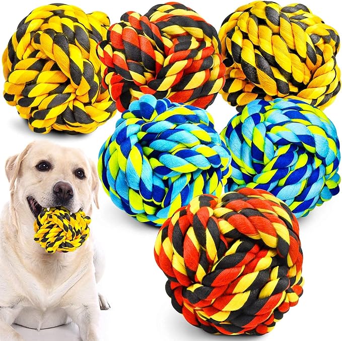 SHARLOVY XL Dog Chew Toys for Aggressive Chewers, Tough Dog Toys for Aggressive Chewers Large Breed, 5 Knots Indestructible Dog Toys,Dog Balls for Large Dogs Set of 15