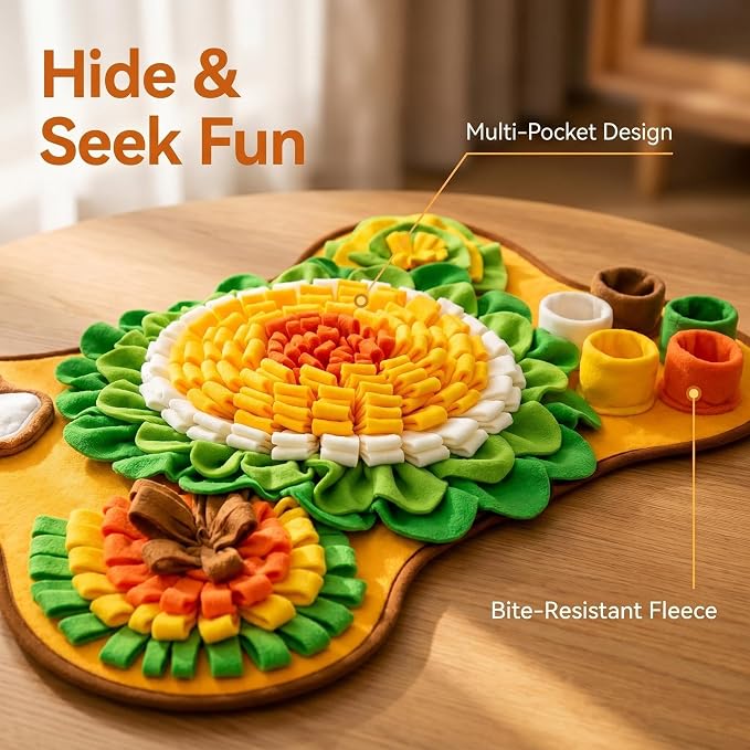 Snuffle Mat for Dogs & Lick Mat - Pet Snuffle Mat for Small and Medium Dogs, Interactive Enrichment Dog Treat Mat & Slow Feeder Puzzle Toy with Squeaky Sounds (Orange Snuffle & Lick Combo)