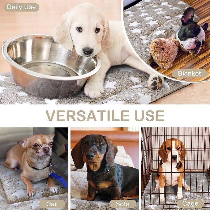 VitalCozy 4 Pcs Dog Crate Pads, Ultra Soft Warm Washable Anti-Slip Kennel Bed Mat for Pets, Reversible, Replaceable, Cage Liner for Small Medium Large Dogs and Cats(18 x 24 x 1.6 Inch,Star,Apricot)