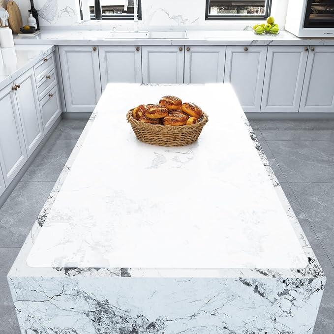 Silicone Mats for Kitchen Counter, Table & Desk, 47"x23" Heat Resistant Countertop Protector, Non-Slip Baking Pad, Dishwasher Safe - No Crease & White Translucent, Warome