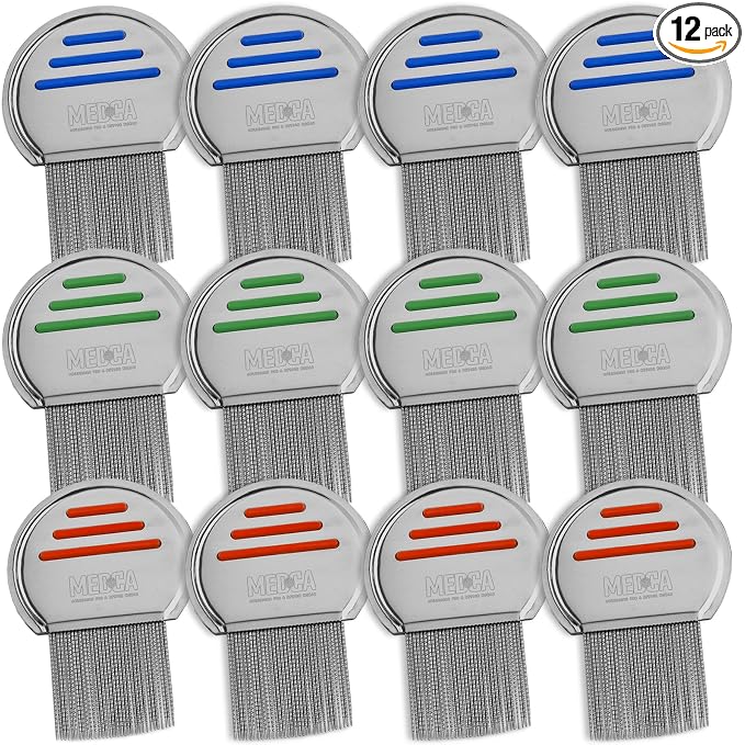 Lice Comb - (Pack of 12) Head Lice Treatment that's Individually Packaged Professional Stainless Steel Louse and Nit Combs Removes Eggs with Rounded Tips for Comfort