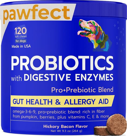 PAWFECTCHEW Pet Probiotics for Dogs & Digestive Enzymes for Dogs | Gut Health & Digestive Function Support | Pumpkin & Omega | Prebiotic Supplement Chews
