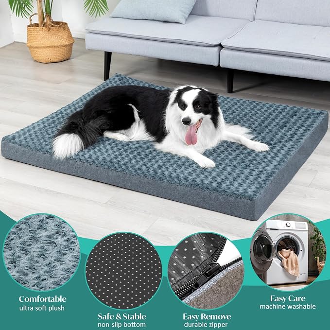 KHONSU PET Dog Bed Mat Plush 3in Orthopedic Pad for Large Dogs up to 65 lbs Large Waterproof Removable Cover Machine Washable for Large Dogs