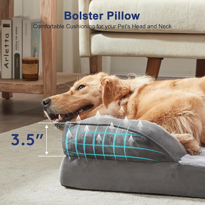 FURTIME Orthopedic Dog Bed for Medium Size Dog, Waterproof Dog Beds, 35x25x6.5 Supportive Foam Pet Couch Bed with Removable Washable Cover and Nonskid Bottom
