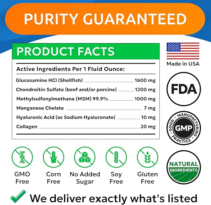 Liquid Collagen for Dogs w/Glucosamine (16 OZ) Advanced Mobility Joint Supplement for Dogs - Advanced Formula w/Chondroitin, MSM - Hip & Joint + Skin & Coat Care - Made in USA