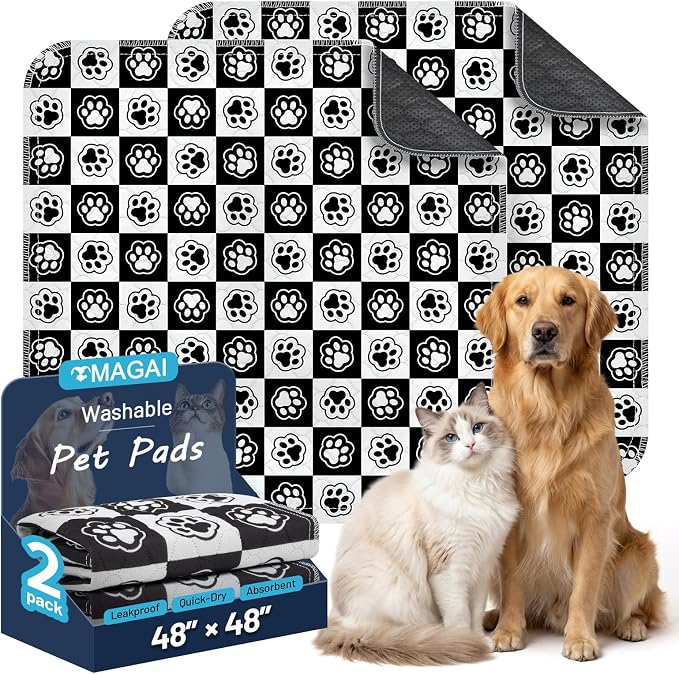 Extra Large Washable Pee Pads for Dogs and Cats, 48x48In 5-Layer Ultra-Absorbent & Leak-Proof Potty Training Pads, Non-Slip Whelping Potty Pads for Housebreak Crates, Floors, Cars, 2 Packs
