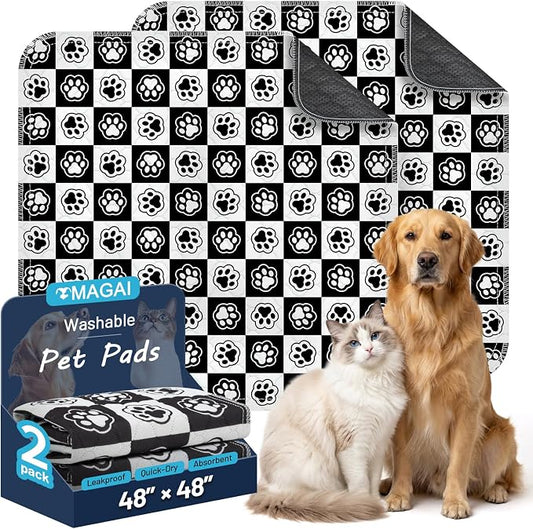 Extra Large Washable Pee Pads for Dogs and Cats, 48x48In 5-Layer Ultra-Absorbent & Leak-Proof Potty Training Pads, Non-Slip Whelping Potty Pads for Housebreak Crates, Floors, Cars, 2 Packs