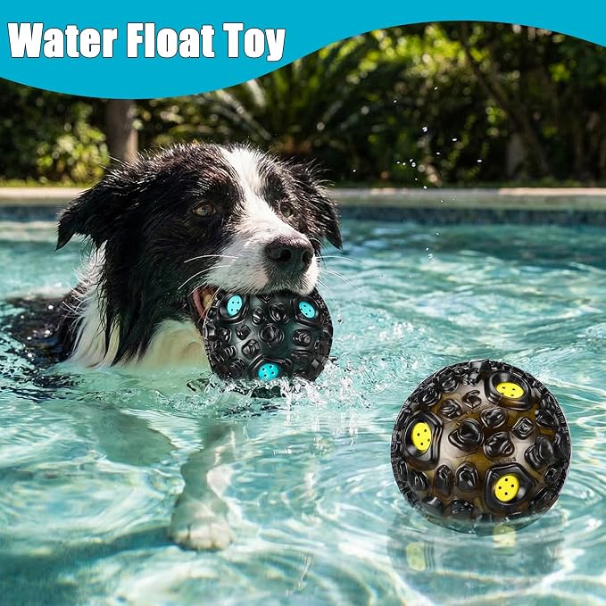 Honoson 4 Pcs Dog Ball for Aggressive Chewers, Indestructible Interactive Dog Toy with Squeaky Giggle, Elastic Rubber Wobble Chew Toy for Small Medium Large Dogs, Teeth Cleaning (Blue,Yellow)