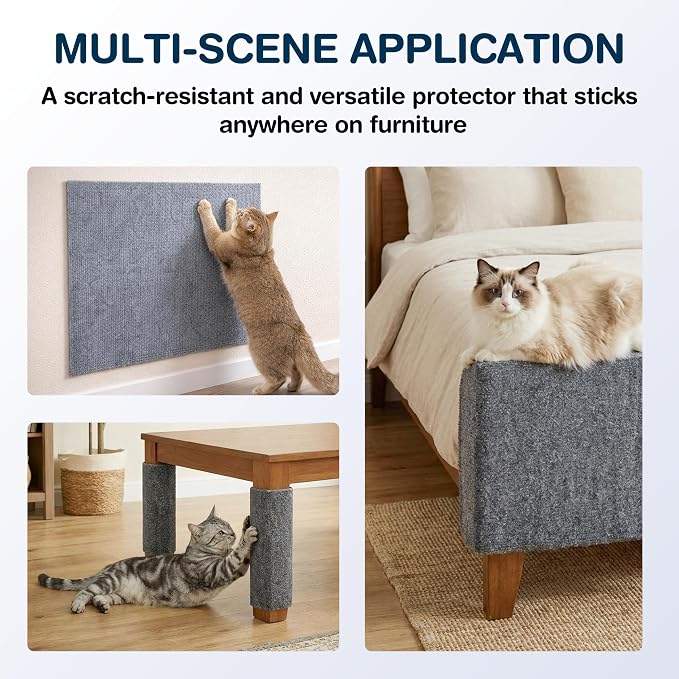 157.5" x 15.8" Cat Scratch Furniture Protector, Self-Adhesive Couch Protector from Cat Claws, Cats Scratching Mat for Sofa, Wall & Door, DIY Cat Scratch Pads Replacement, 2 Pack (Light Grey)