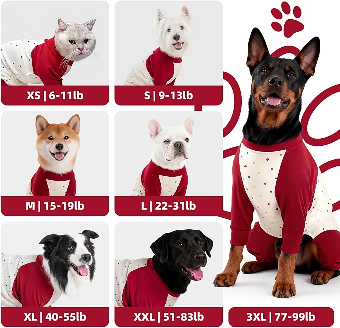 Dog Recovery Suit After Spay-Prevents Lick & Shed (Red,XL) | Soft, Breathable cotton onesie protects abdominal surgical areas by preventing licking,scratching,and shedding