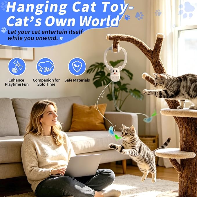 Interactive Cat Toys for Indoor Cats, Door-Hanging Automatic Flying Bird Feather Toy, USB Rechargeable Smart Cat Toy, Safe for Chase and Exercise, Relieves Bored for Kittens and Adult Cats