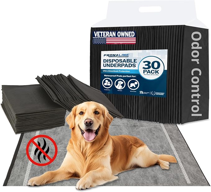 Charcoal Infused Pee Pads for Dogs and Cats, 30 Count, XL, 28"x34" | 6 Layer, Odor Control, Training Underpads, For Dogs, Cats, and Pets, Floor and Furniture Protectors