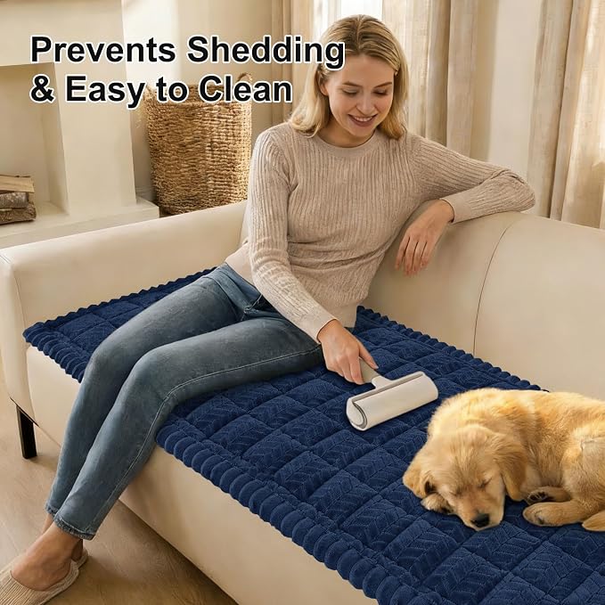 Smiry Couch Cover for Dogs, Non Slip Fuzzy Pet Sofa Covers Washable for 3 Cushion Couch, Soft Thick Furniture Protector for Cats Dogs, Against Fur, Dirt, Scratch Resistant (Navy, 27.6"x70.9")