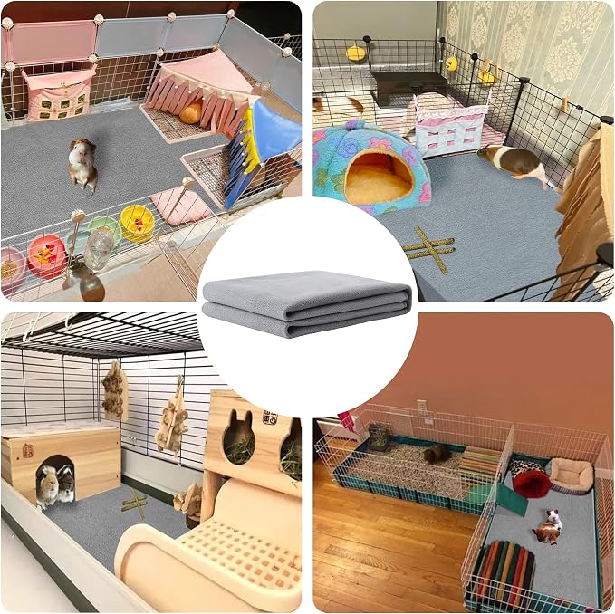 Guinea Pig Cage Liner, 2 Pack - Washable, Reusable, Leakproof Fleece Bedding Pads for Small Animals with Anti-Slip Bottom - for C&C 2X4 Area, Gray