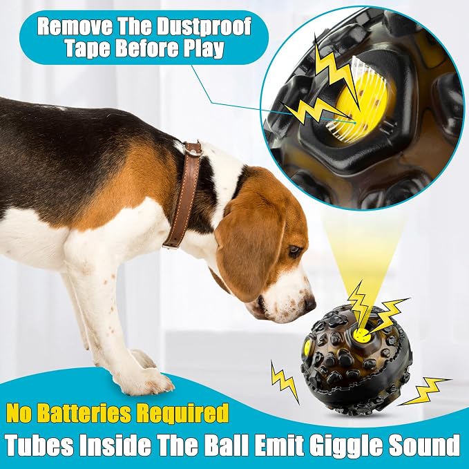 Honoson 4 Pcs Dog Ball for Aggressive Chewers, Indestructible Interactive Dog Toy with Squeaky Giggle, Elastic Rubber Wobble Chew Toy for Small Medium Large Dogs, Teeth Cleaning (Blue,Yellow)