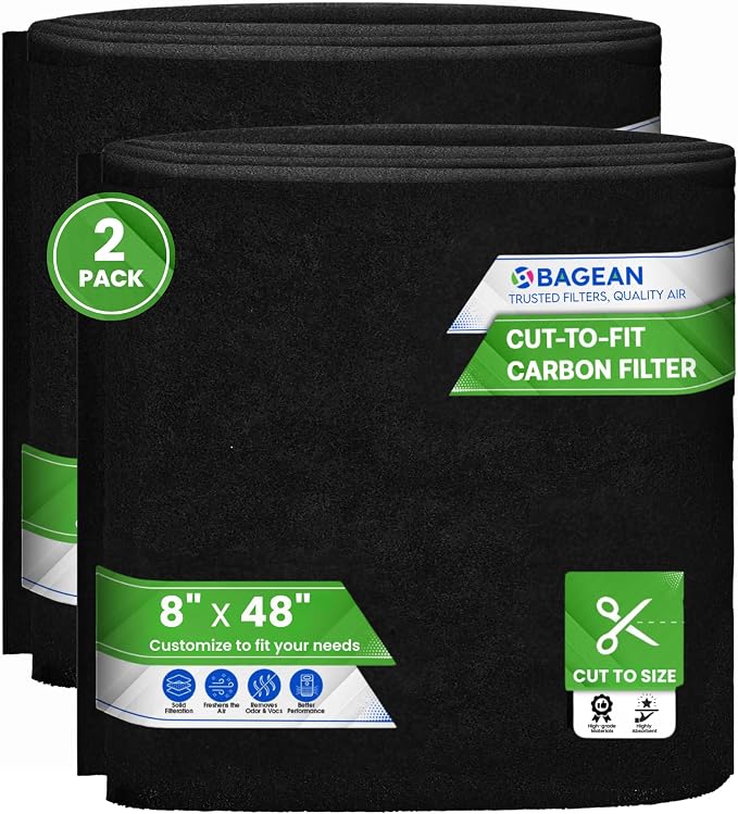 Cut to Fit Activated Carbon Filter Sheet 8” x 48” (2-Pack) | Activated Carbon Air Filter for Air Purifiers Window AC Air Vent And More - Charcoal Filters Absorb Odors