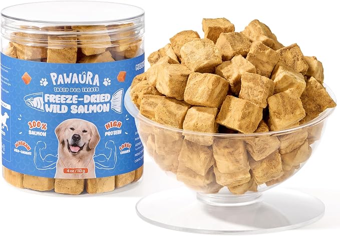 Freeze Dried Salmon Dog Treats - 100% Wild-Caught Single Ingredient, Whole-Cut Large Pieces –Grain-Free, High Protein Low Calorie, Omega-3 for Skin & Coat, Training Treats for All Dogs(4oz)