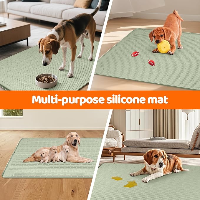 Pee Pads for Dogs, 40" x 40" Extra Large Reusable Silicone Mat, Washable Puppy Training Pads for Potty Training, Non-Slip, Leak-Proof, Indoor Floor Protection (Green)