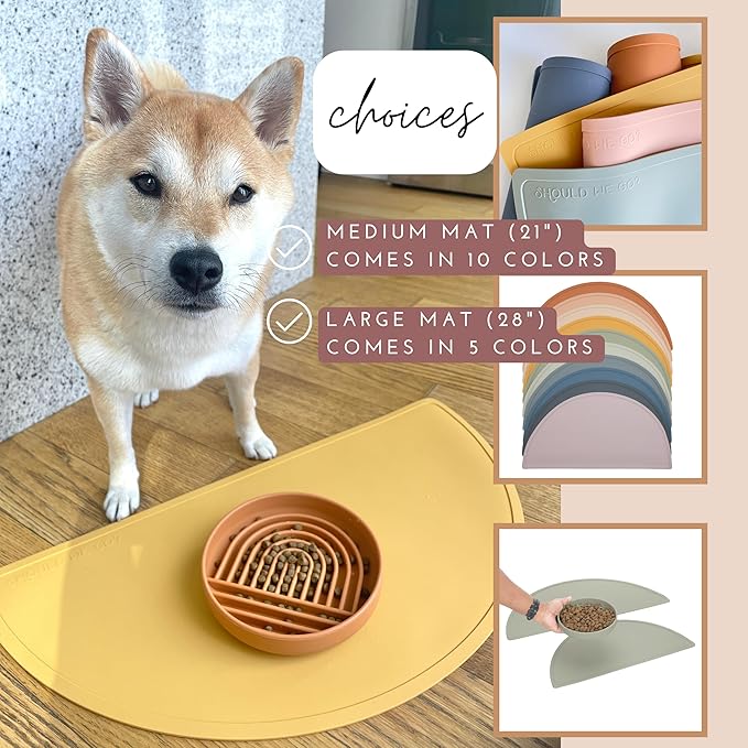 Should We Go? Waterproof Silicone Dog Food Mat – Large Size Non-Slip Pet Bowl Mat, Raised Edge Design, Easy-to-Clean Pet Food Placemat for Dog & Cat Bowls, 28" Across x 14" Deep - Spruce
